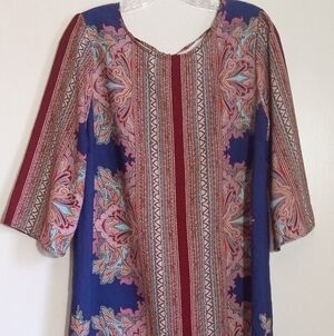 Alya ethnic style 3/4 kimono sleeve longline tunic or midi dress with open back